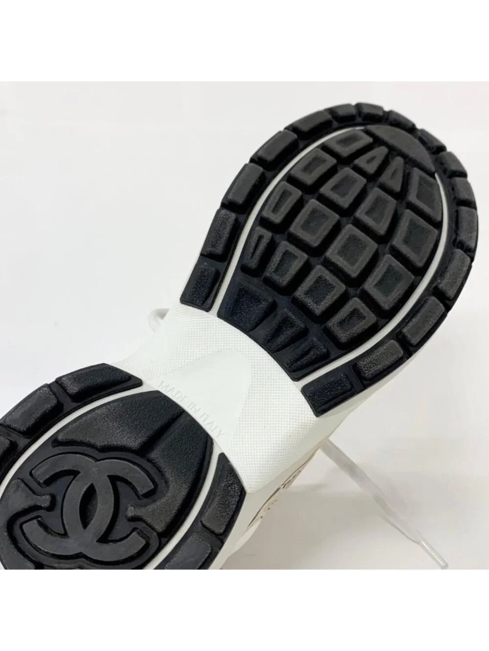 Chanel CC Logo Mesh Leather Sneakers Beige